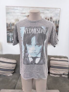 Wednesday Addams Graphic Tee - Gray/Blue